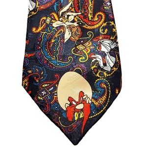 Vintage Looney Tunes Character Print Paisley Design Patterned‎ Tie 58"× 3.5"